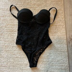 Premiere fantasy lingerie black lace padded push up bra Teddy bodysuit small